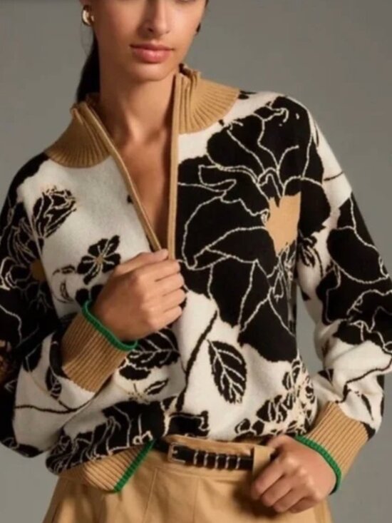 Maeve Sweaters - Maeve by Anthropologie Montana Floral Half Zip Sweater Medium